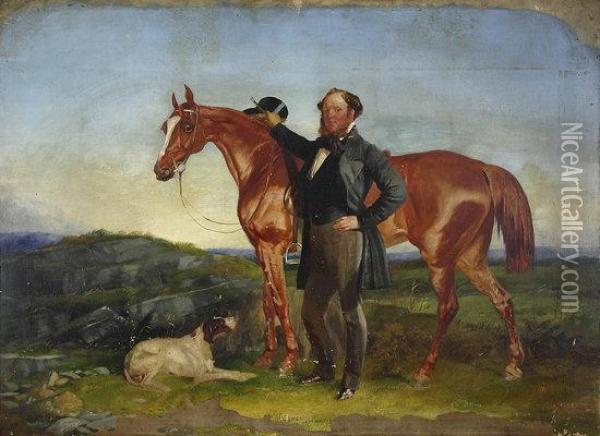 Man With Horse And Gun Dog Oil Painting - R.T. Bott