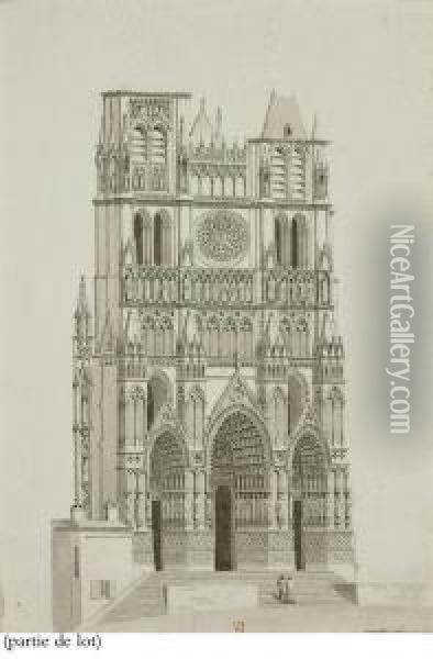 Facade De La Cathedrale D'amiens Oil Painting - Jean Lubin Vauzelle