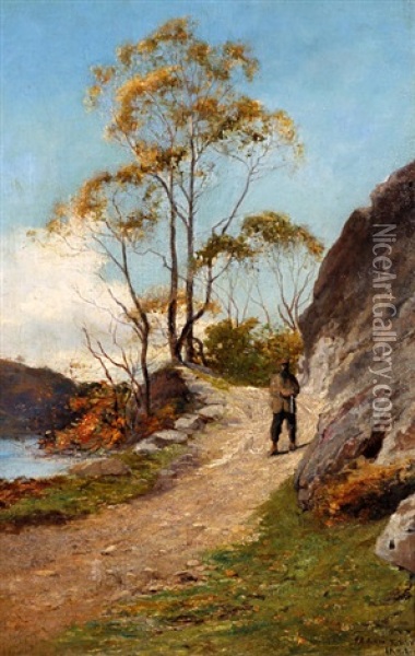 Sportsman On A Pathway At A Loch Side Oil Painting - James Alfred Aitken