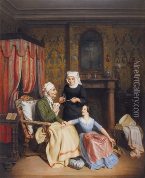 De Ziekenzorg Oil Painting - Hector Charles Auguste Octave Constance Hanoteau