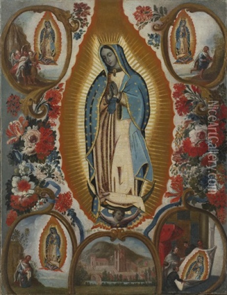 Virgen De Guadalupe Con Apariciones Oil Painting - Jose De Paez