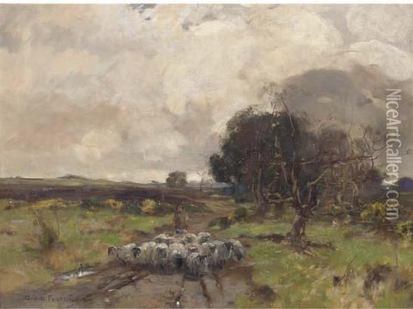 A Shepherd With His Flock Oil Painting - David Fulton