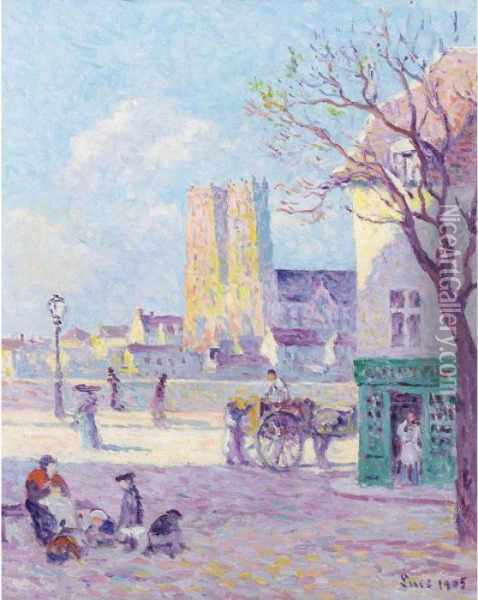 Cathedrale Sainte Croix, Rue De La Place De La Bascule A Orleans Oil Painting - Maximilien Luce