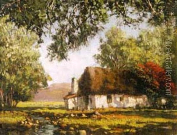 A Cottage By A Stream Oil Painting - Tinus de Jongh