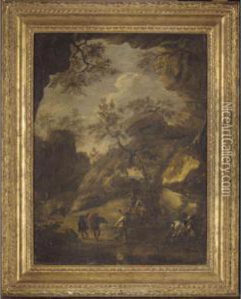 A Grotto With Bandits Resting In Their Lair Oil Painting - Pandolfo Reschi