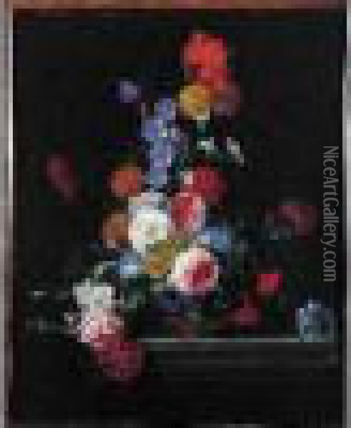 Attribue A Bouquet De Fleurs Sur Un Entablement Oil Painting - Gaspar-pieter The Younger Verbruggen