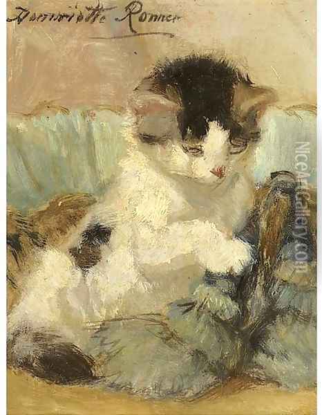 A kitten playing with a tassle Oil Painting - Henriette Ronner-Knip
