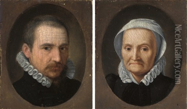 Portrait Of A Gentleman (+ Portrait Of A Lady; Pair) Oil Painting - Frans Pourbus the younger