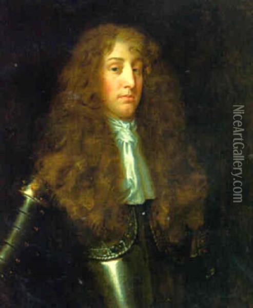 Portrait Of A Gentleman (the Honorable Roger Widdrington?) In Armour Oil Painting - John Hayls