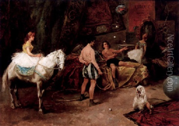 Le Cirque D'hiver - Interior Med Cirkusartister Oil Painting - Vicente Garcia de Paredes