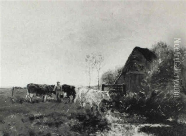 Cows By A Shed Oil Painting - Willem Maris