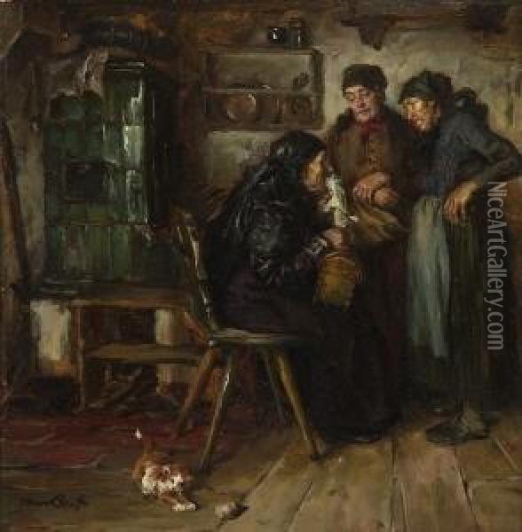 Drei Bauerinnen In Der
 Stube. Oil Painting - Hans Best