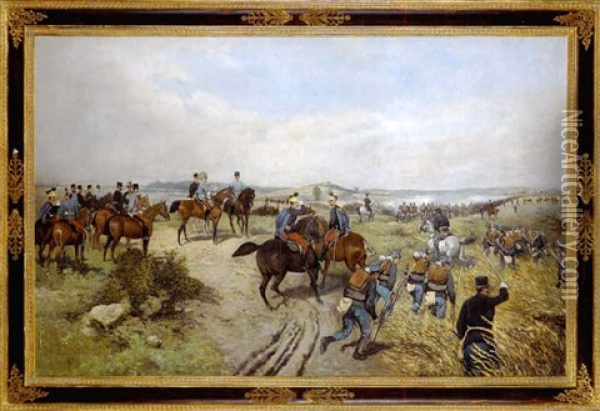 Kaiser Franz Joseph I. Auf Dem Manoverfeld Oil Painting - Thaddaus von Ajdukiewicz