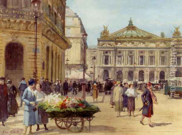 The Flower Seller, Place De L'Opera, Paris Oil Painting - Victor-Gabriel Gilbert