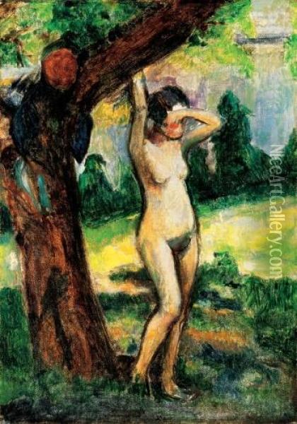 Nude Under A Tree Oil Painting - Josef Karoly Kernstok