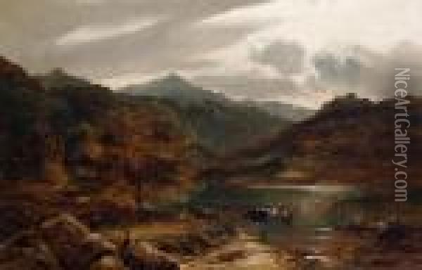 Cattle Watering In A Loch Oil Painting - Sidney Richard Percy