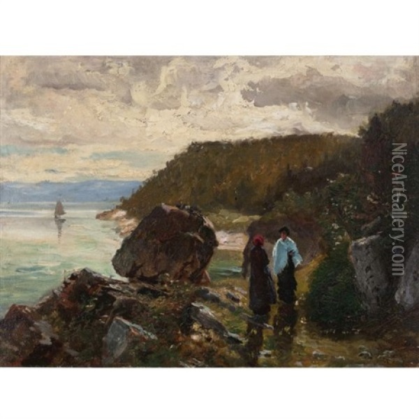 Path By The River, Murray Bay, Lower St. Lawrence, Can. Oil Painting - Henry Sandham