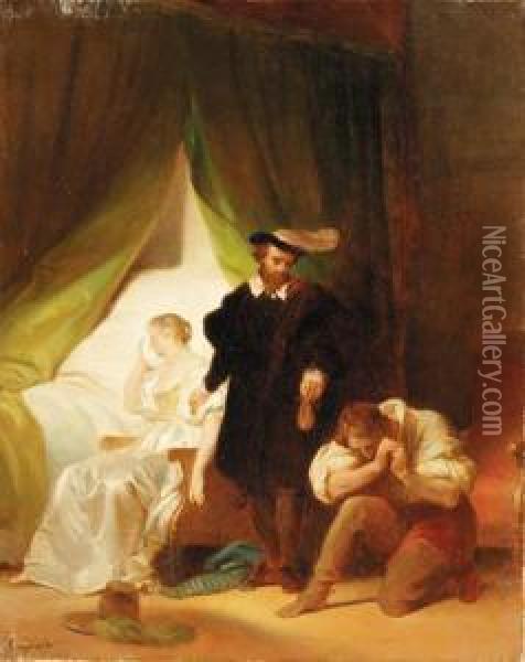 The Dismissal Of A Suitor--a Sketch Oil Painting - Alexandre Evariste Fragonard