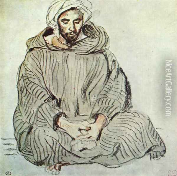Sitting Arab in Tanger Oil Painting - Eugene Delacroix