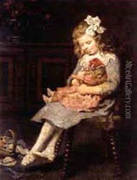 Child With Doll Oil Painting - Otto Seeck