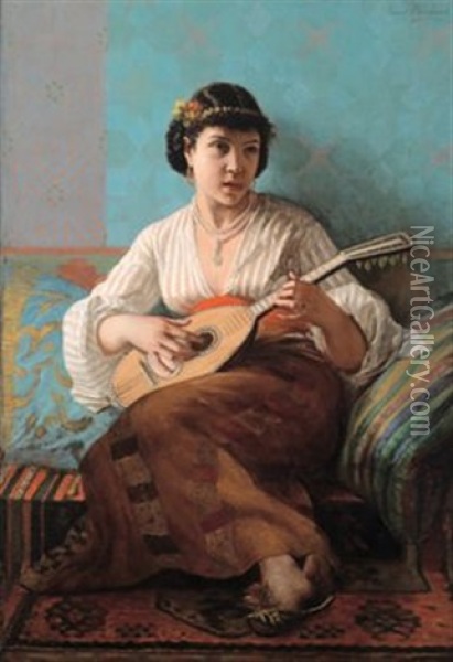 Mandoline Spielendes Madchen Oil Painting - Edmond Borchard