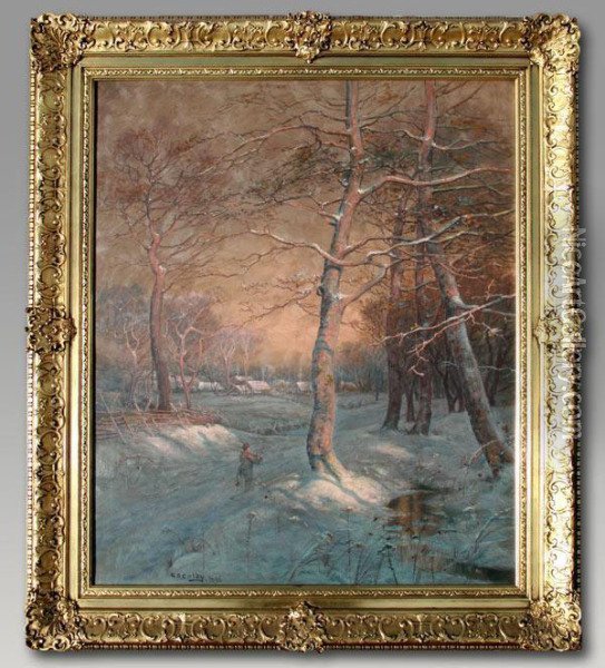 Hunter In Winter Landscape Oil Painting - George Ernest Colby