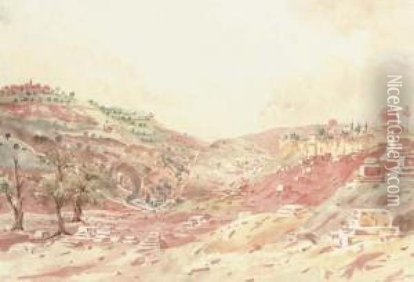 View Of Jerusalem And The Mount Of Olives Oil Painting - John Louis Petit