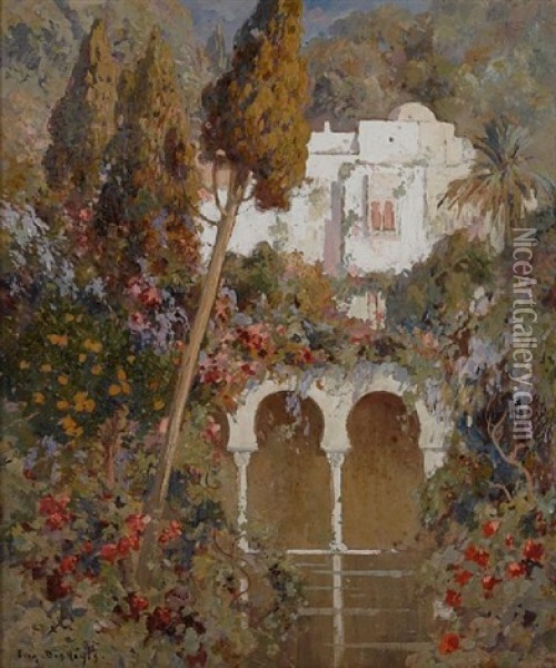 A Garden In Algiers Oil Painting - Eugene F. A. Deshayes