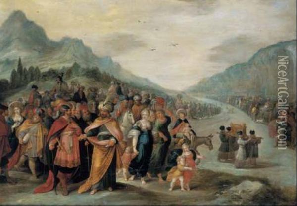 A) Il Trasporto Dell'arca B) Il Passaggio Del Mar Rosso Oil Painting - Frans II Francken