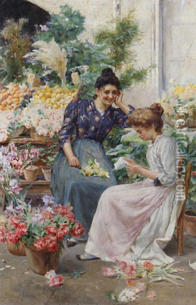 The Flower Sellers Oil Painting - Stefano Novo