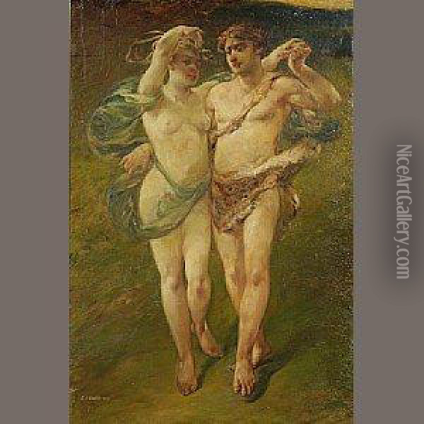 A Bacchanalian Couple Oil Painting - Emile Renard
