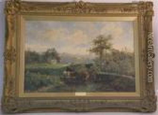 Landscape With Cattle Oil Painting - Louis Bosworth Hurt