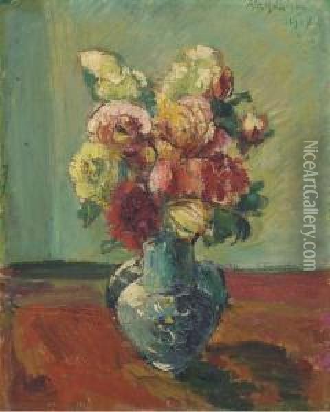 Blumenstrauss In Vase Oil Painting - Anton Faistauer