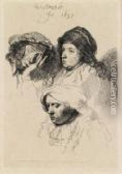 Drei Frauenkopfe Oil Painting - Rembrandt Van Rijn