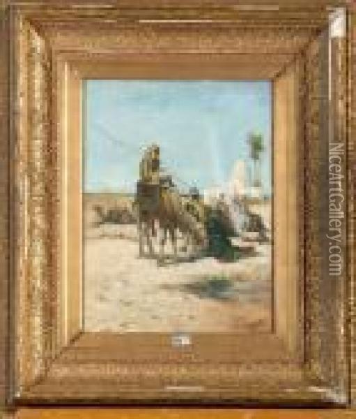 Arret De La Caravane Dans Un Oasis Oil Painting - Frederick Arthur Bridgman