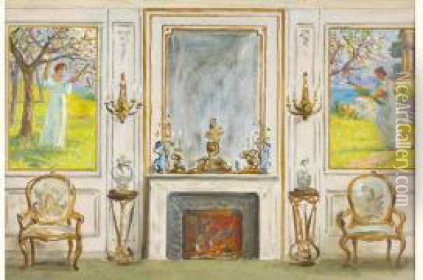 Scene D'interieur : Projet De Decoration Oil Painting - Leopold-Francois Kowalsky