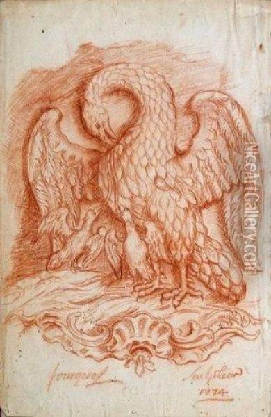 Allegorie Du Sacrifice Divin, Le Pelican Nourrissant Ses Petits Deson Sang Oil Painting - Leon Fourquet