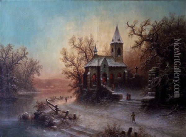 Verschneites Schlos In Wildromantischer Landschaft Oil Painting - Albert Bredow