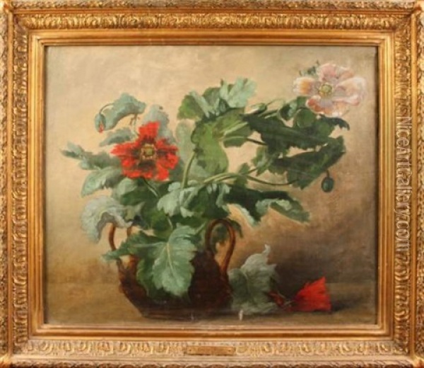 Bouquet De Pavots Rouge Et Blanc Oil Painting - Eugene Petit