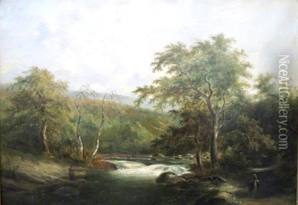 River Landscape With Figures Oil Painting - Adam Barland