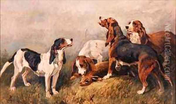Hounds with a Hare Oil Painting - John Emms