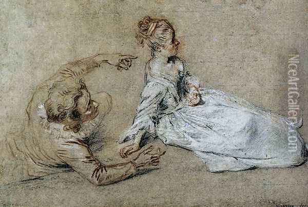 Sitting Couple c. 1716 Oil Painting - Jean-Antoine Watteau