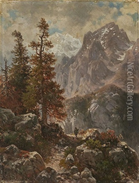 Mountaneous Landscape With A Wanderer Oil Painting - Ludwig Sckell