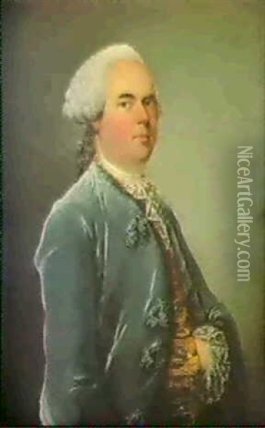 Portrait D'homme En Habit Bleu Oil Painting - Louis Richard Francois Dupont