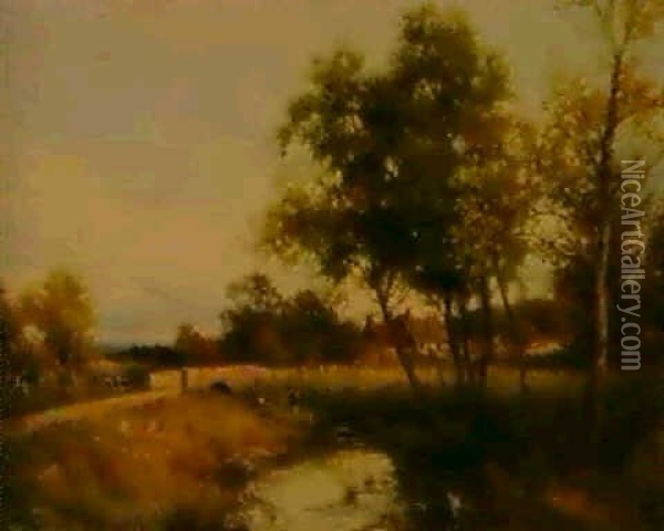 A Warwickshire Streamlet Oil Painting - David Bates