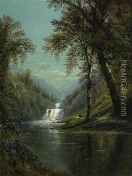 Waterfall Oil Painting - Edmund Darch Lewis