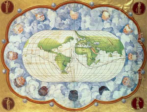 Map tracing Magellan's world voyage, once owned by Charles V, 1545 Oil Painting - Battista Agnese