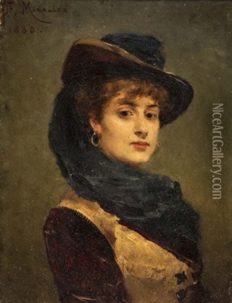 Portrait De Femme Au Chapeau Oil Painting - Francisco Miralles y Galup