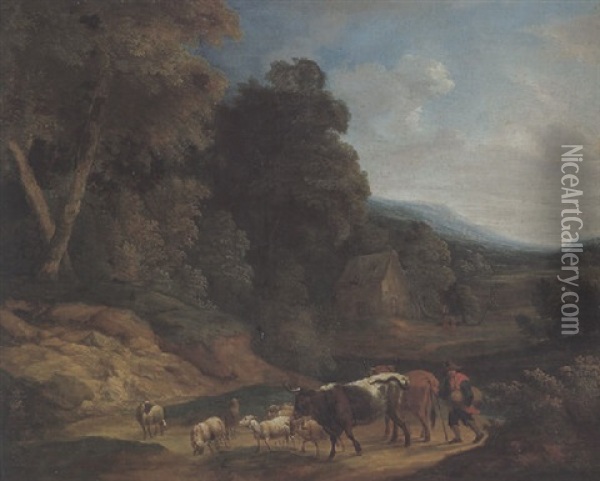 Waldlandschaft Mit Herdenzug Oil Painting - Adriaen Frans Boudewyns the Elder