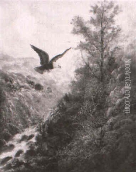 Eagle Soaring In A Mountain Landscape Oil Painting - Albert Bierstadt